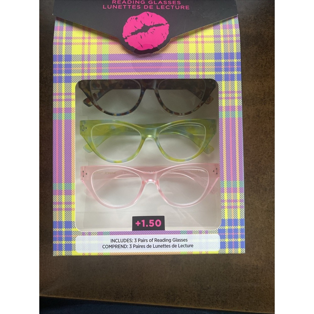 Betsey Johnson Reading Glasses +1.50 Readers 3 Pack  Catseye Tortoise Green Pink